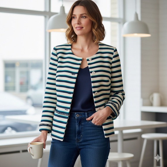 Talbots Striped Blue and White Jacket - Picture 1 of 11